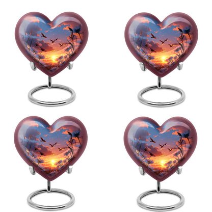 Royal Blue Daisy Cremation Urn angled view of lid and engraved motif - compassionate heart-daisy combination with gentle curves - 10 inch aluminum urn for cremated remains