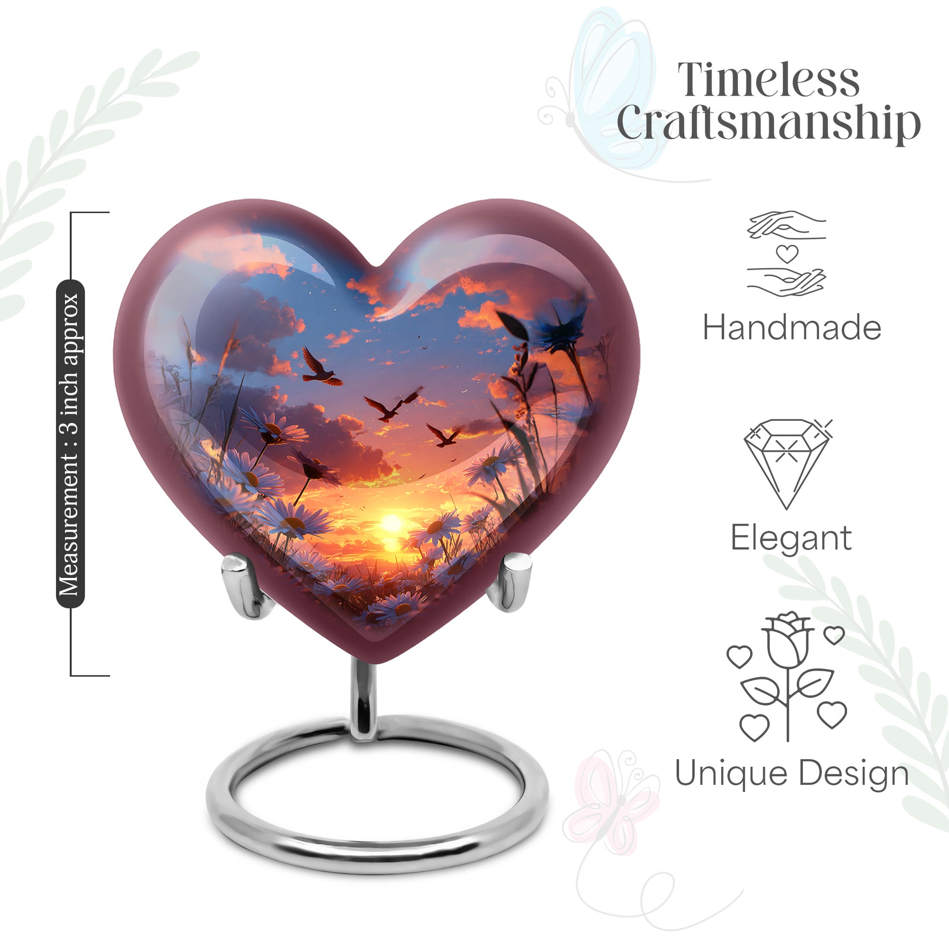 Vivid Blue Daisy Cremation Urn front view showing detailed design - compassionate heart-daisy combination with gentle curves - mini keepsake memorial for portion of cremation ashes