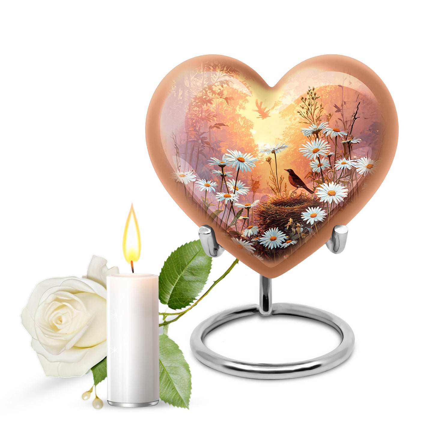 Personalized Elegant Daisy Cremation Urns - Gold 10-inch, 200 cu in - Yatskia
