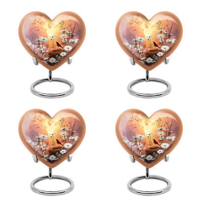 Amber Gold Daisy Cremation Urn angled view of lid and engraved motif - loving heart memorial featuring daisy pattern - 10 inch aluminum urn for cremated remains