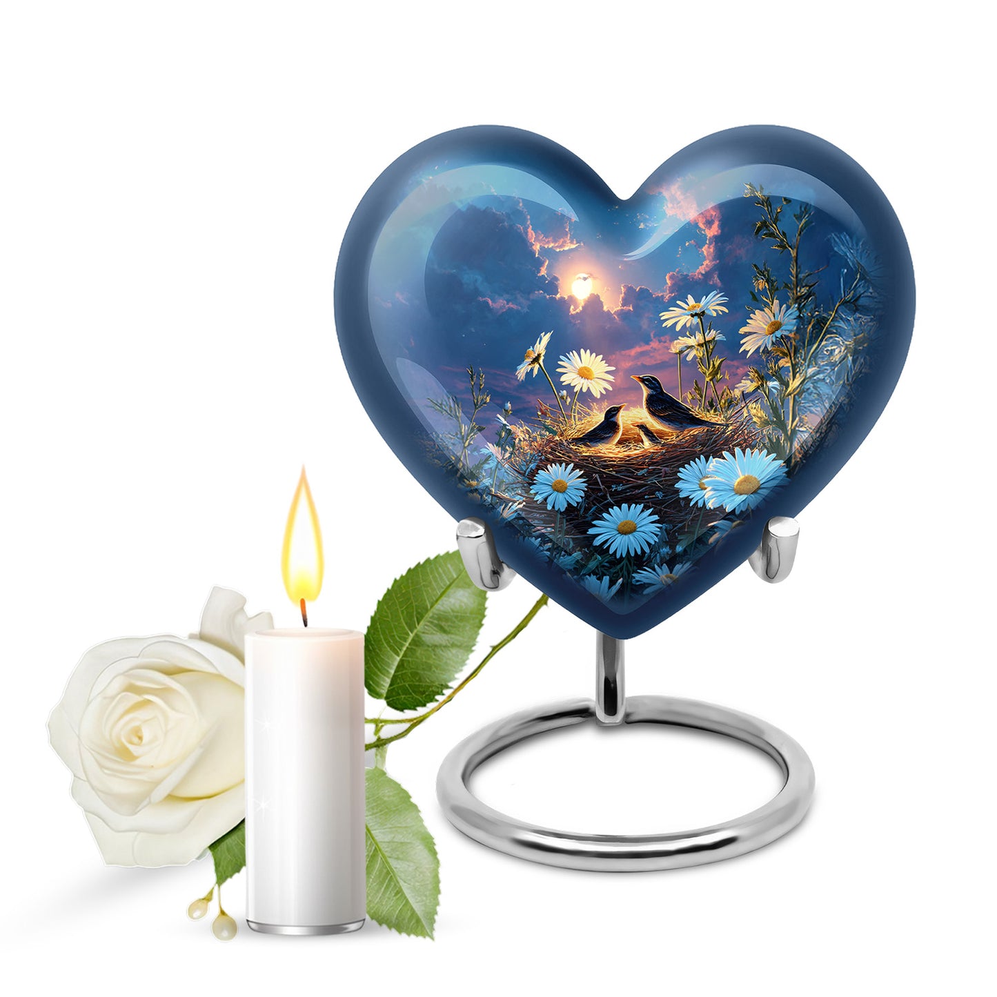 Personalized Refined Daisy Cremation Urns - Blue 10-inch, 200 cu in - Yatskia