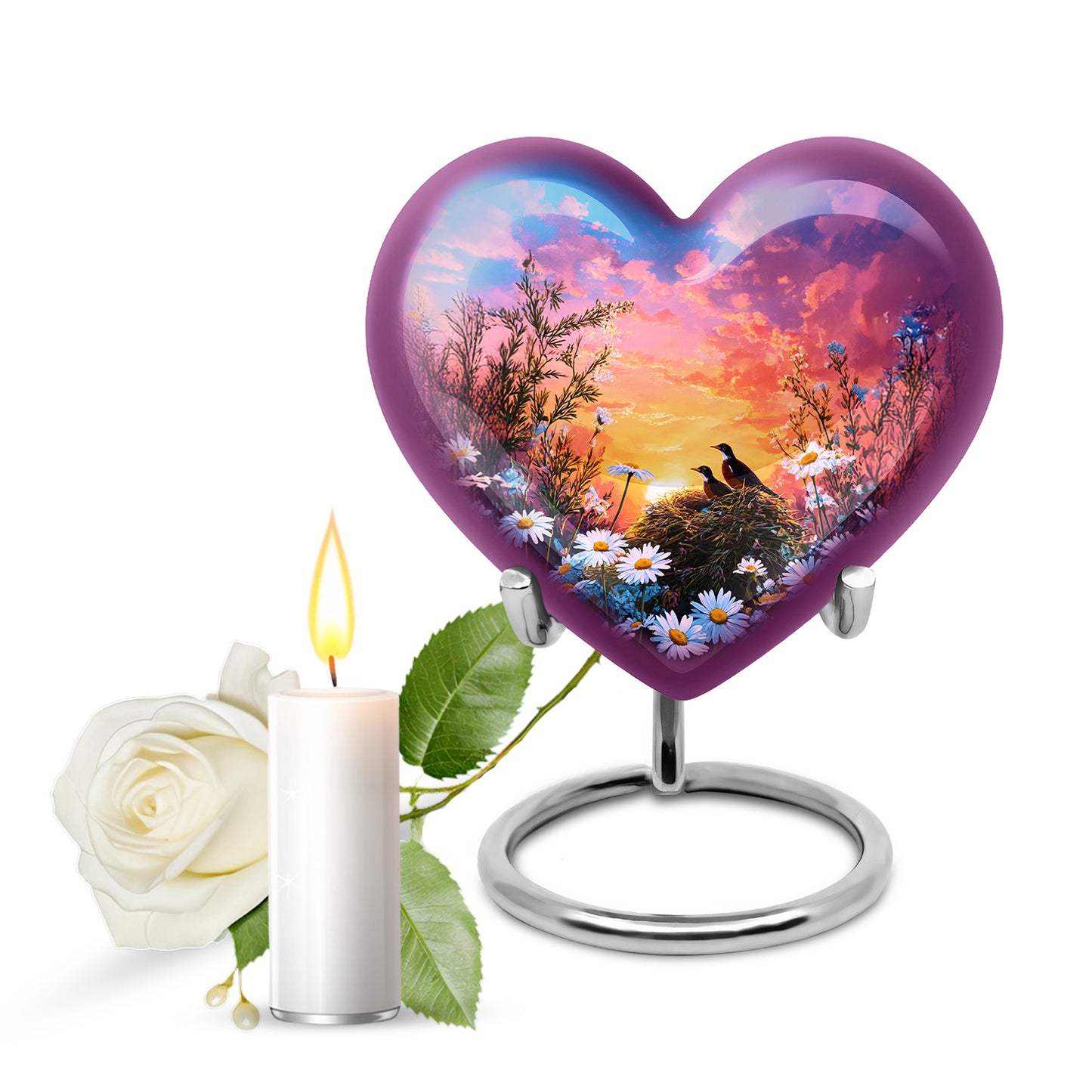 Divine Blue Daisy Cremation Urn for Ashes - 10-inch, 200 cu in - Yatskia
