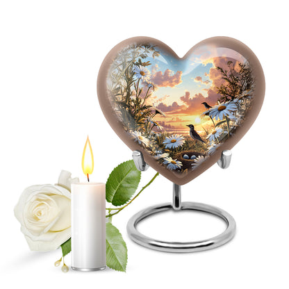 Blue Daisy Commemoration Cremation Urns for Human Ashes - 10-inch, 200 cu in - Yatskia