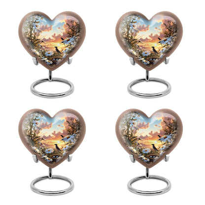 Slate Blue Daisy Cremation Urn angled view of lid and engraved motif - loving heart memorial featuring daisy pattern - 10 inch aluminum urn for cremated remains
