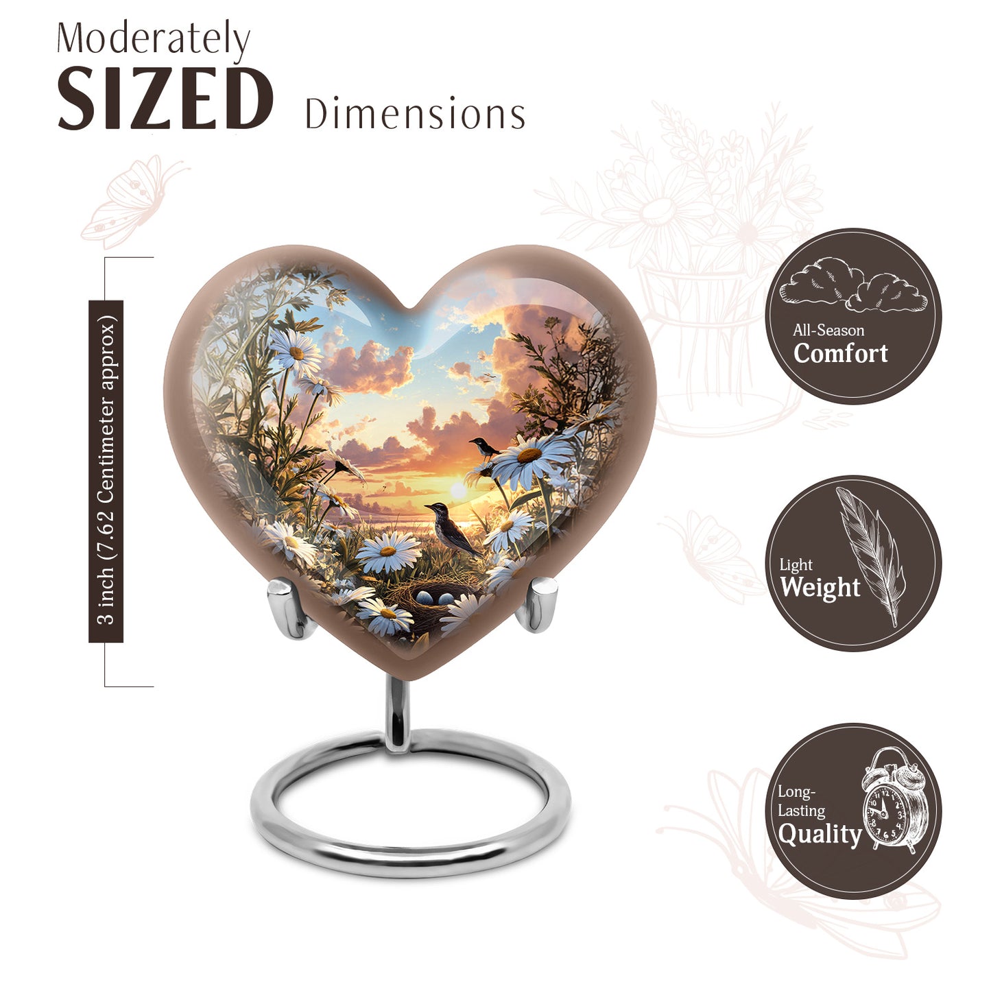 Navy Blue Daisy Cremation Urn front view showing detailed design - heart-shaped daisy design symbolizing eternal love - mini keepsake memorial for portion of cremation ashes