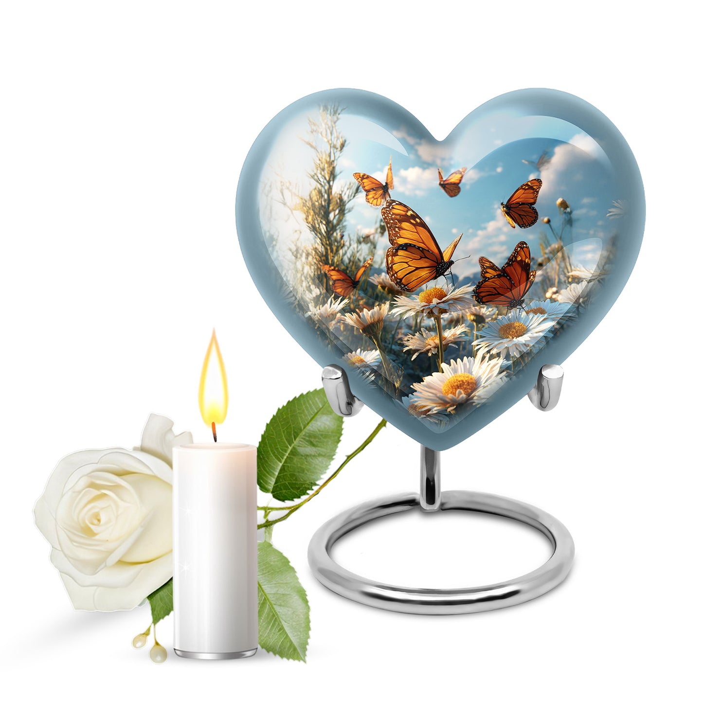 Ethereal Daisy Memorial Cremation Urns - Blue 10-inch, 200 cu in - Yatskia