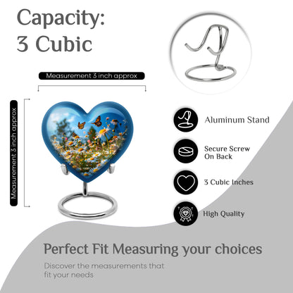 Sapphire Blue Daisy Cremation Urn front view showing detailed design - compassionate heart-daisy combination with gentle curves - mini keepsake memorial for portion of cremation ashes