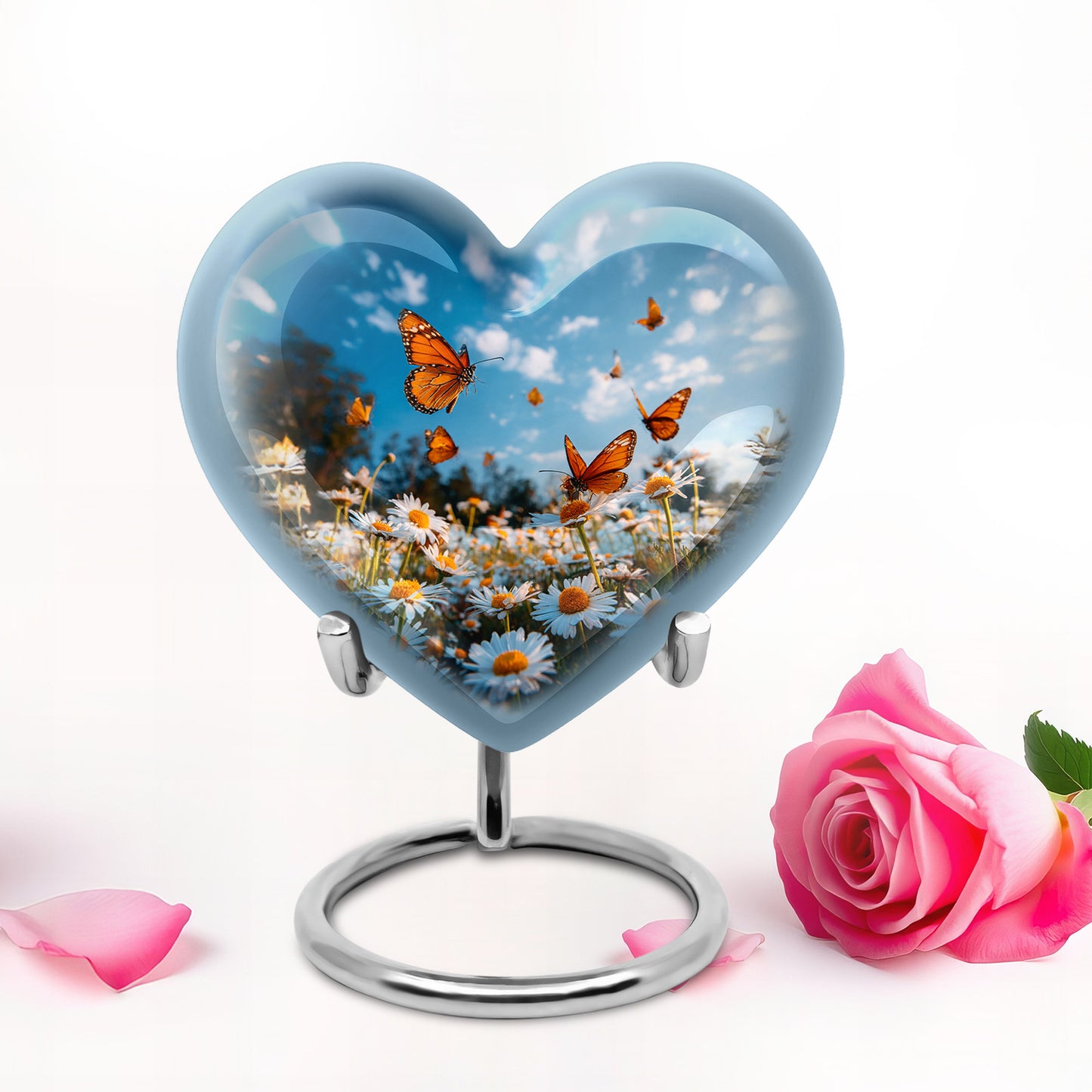 Blue Venerable Daisy Cremation Urns for Human Ashes - 10-inch, 200 cu in - Yatskia