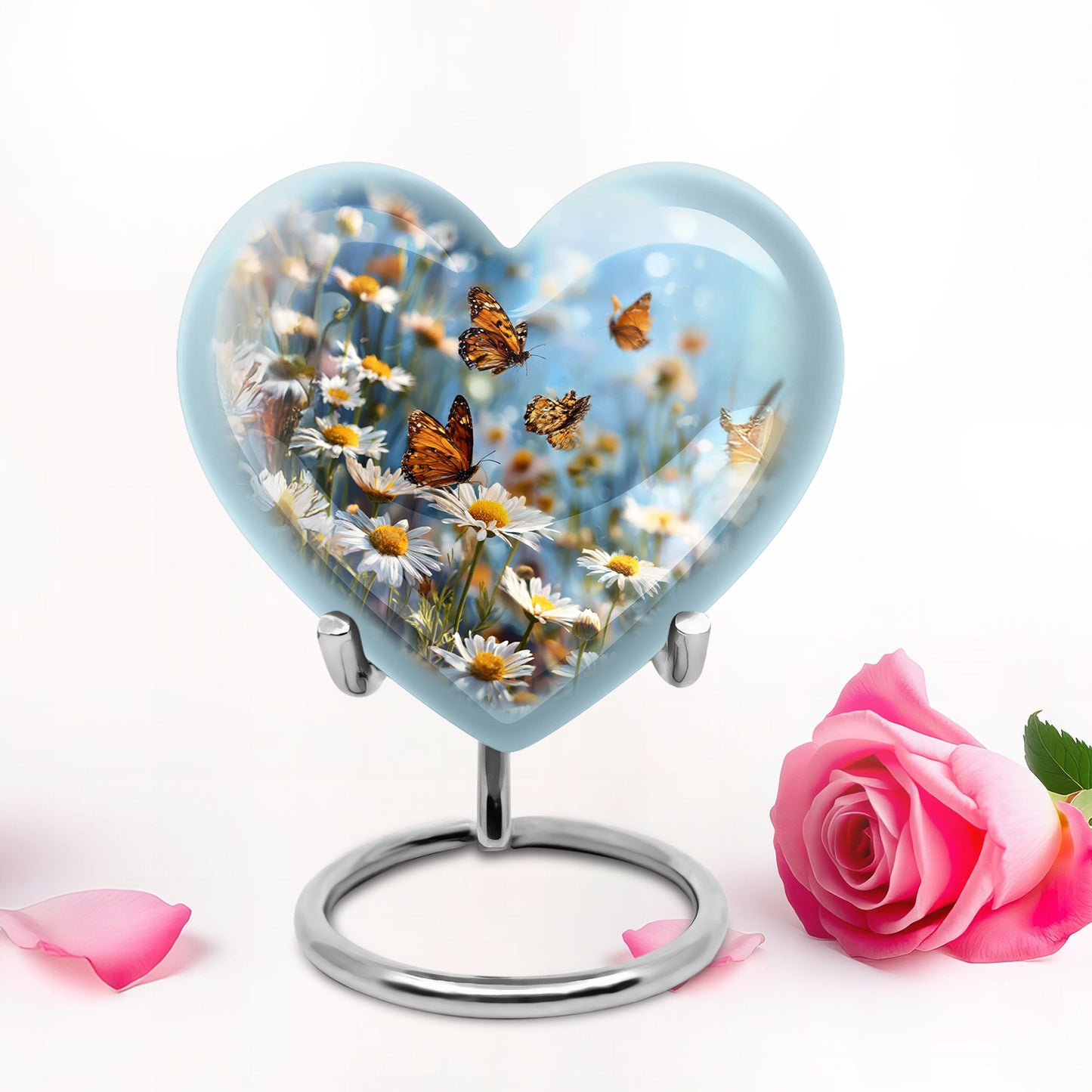 Personalized Blue Cherished Daisy Cremation Urns for Human Ashes - 10-inch, 200 cu in - Yatskia