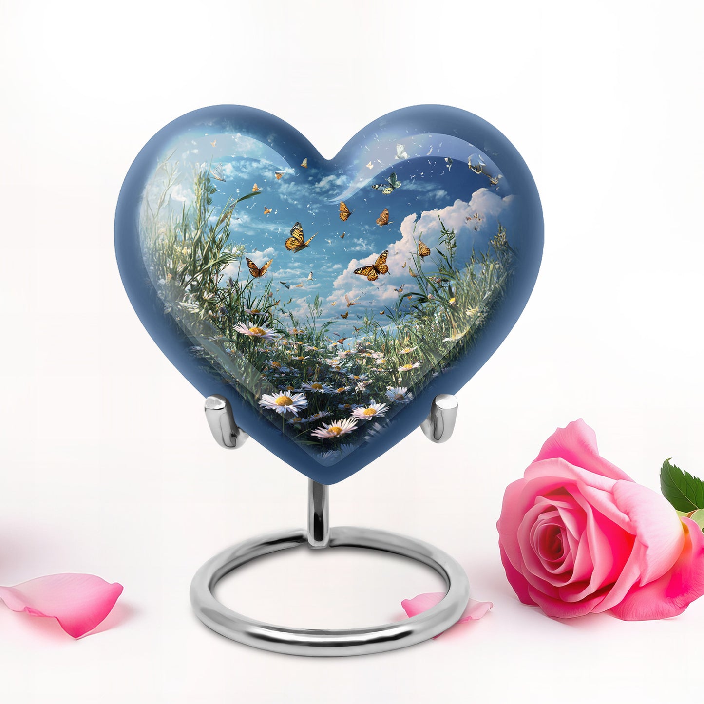 Personalized Refined Daisy Cremation Urns - Blue 10-inch, 200 cu in - Yatskia