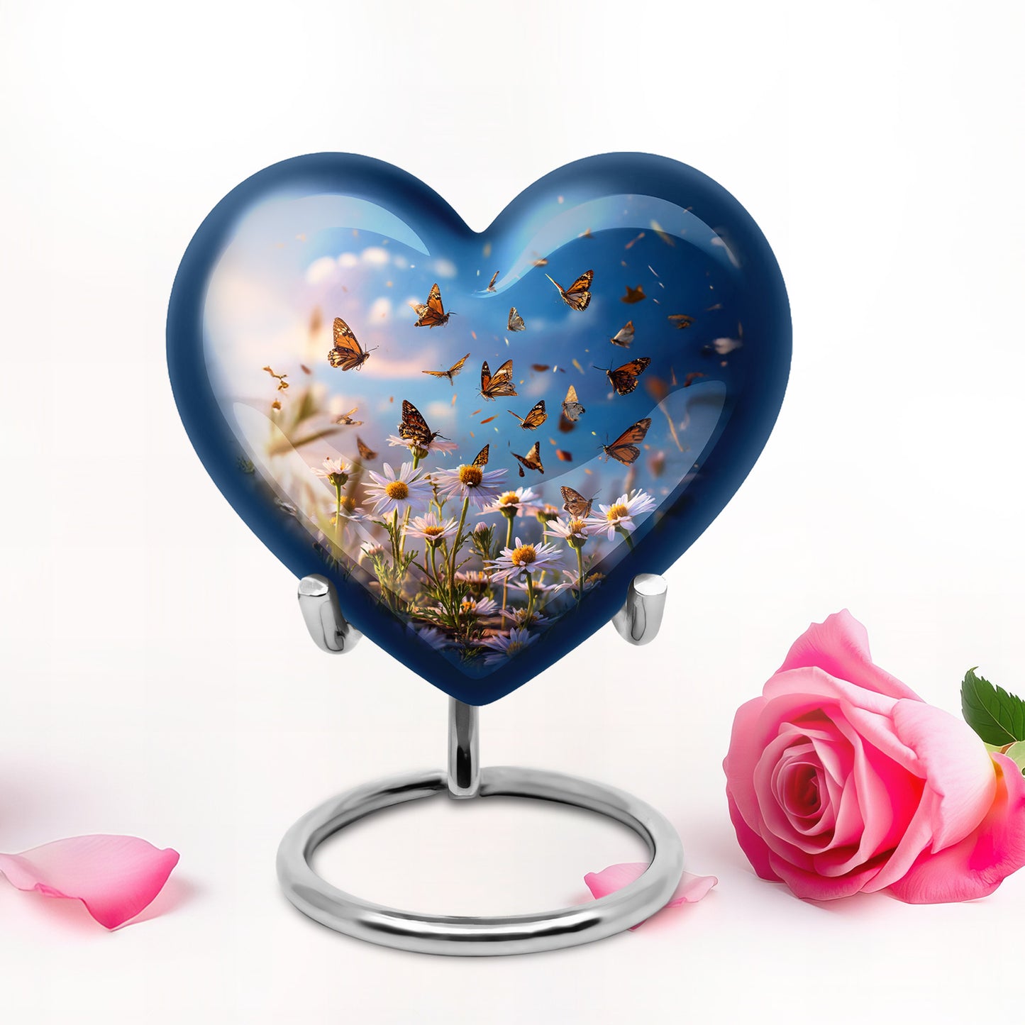 Harmonious Daisy Cremation Urns for Human Ashes - Blue 10-inch - Yatskia