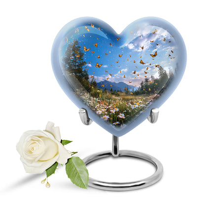 Personalized Blue Cherished Daisy Cremation Urns for Human Ashes - 10-inch, 200 cu in - Yatskia