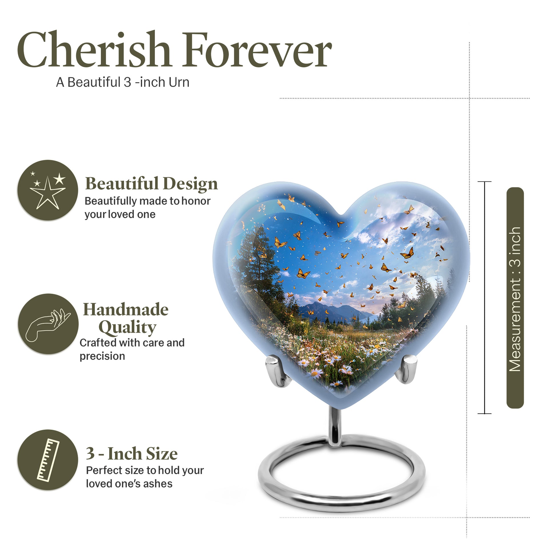 Sky Blue Daisy Cremation Urn front view showing detailed design - loving heart memorial featuring daisy pattern - mini keepsake memorial for portion of cremation ashes