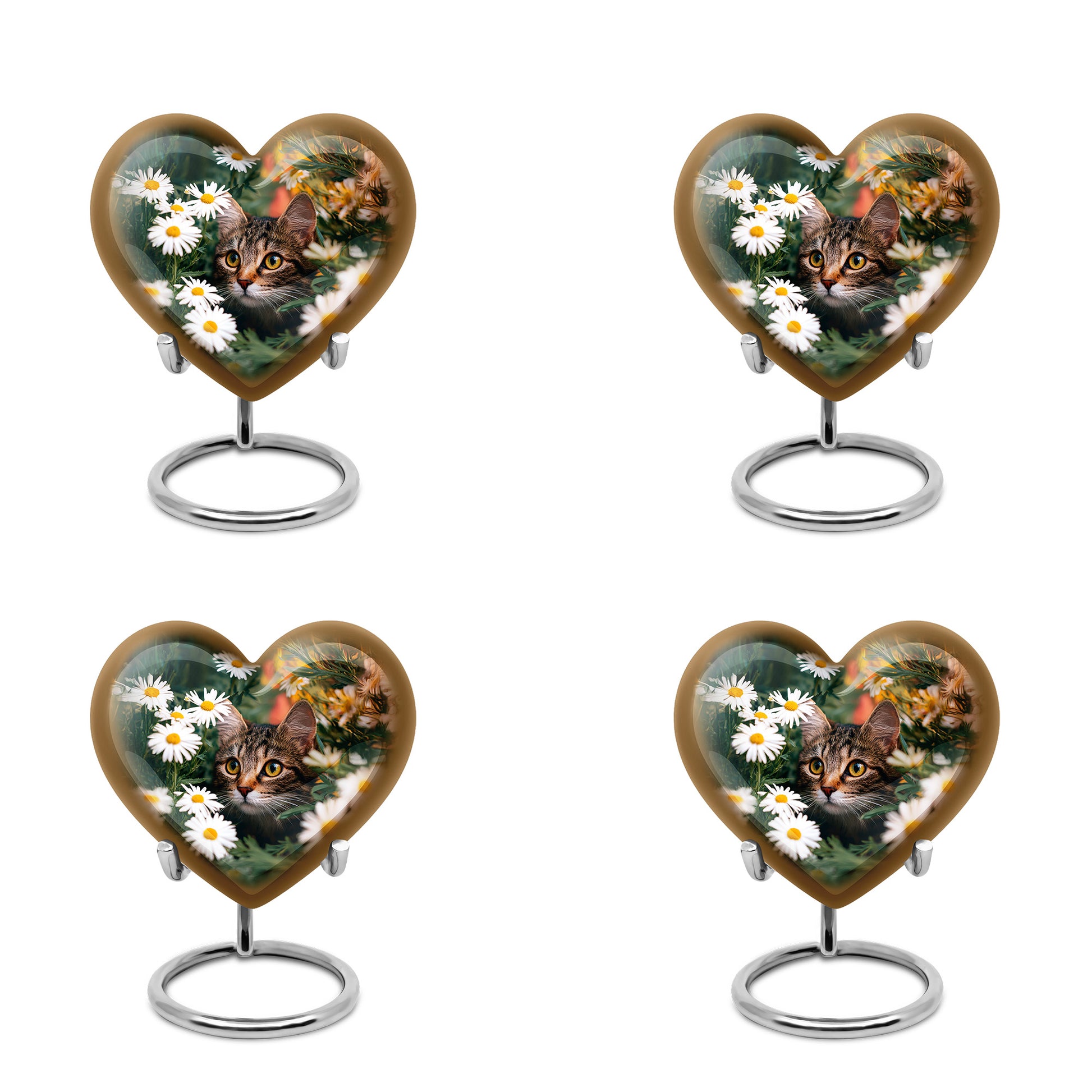 Jade Green Daisy Cremation Urn angled view of lid and engraved motif - loving heart memorial featuring daisy pattern - 10 inch aluminum urn for cremated remains