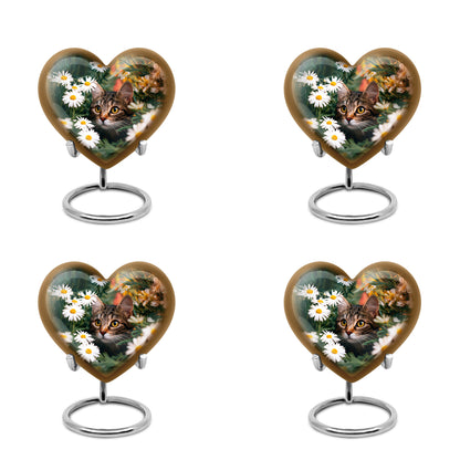 Jade Green Daisy Cremation Urn angled view of lid and engraved motif - loving heart memorial featuring daisy pattern - 10 inch aluminum urn for cremated remains