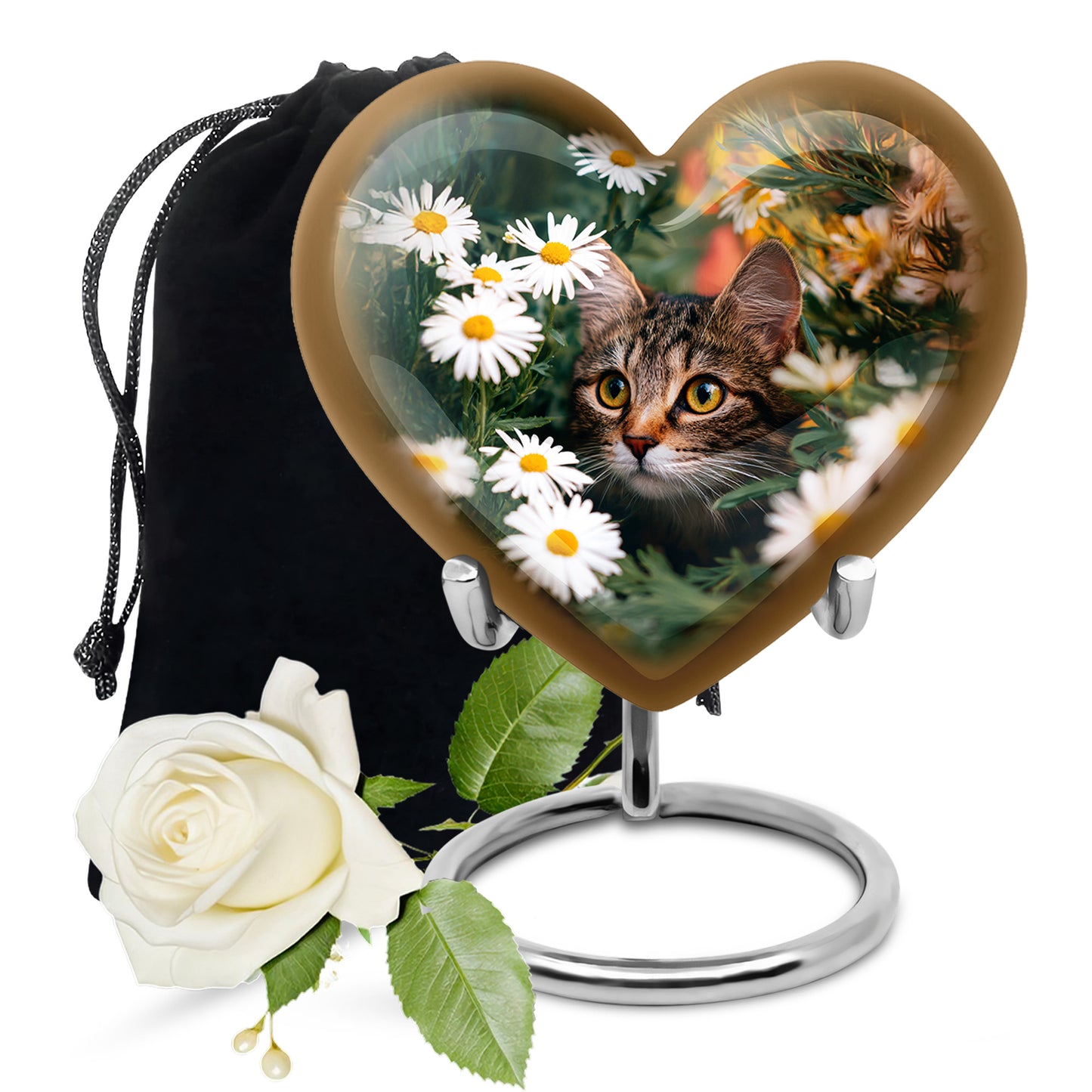 Sage Green Daisy Cremation Urn detail view - heart-shaped daisy design symbolizing eternal love - full-size 10 inch 200 cubic inch adult cremation urn