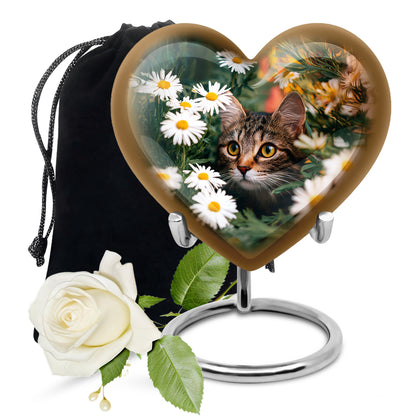 Sage Green Daisy Cremation Urn detail view - heart-shaped daisy design symbolizing eternal love - full-size 10 inch 200 cubic inch adult cremation urn