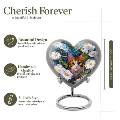 Powder Blue Daisy Cremation Urn front view showing detailed design - loving heart memorial featuring daisy pattern - mini keepsake memorial for portion of cremation ashes