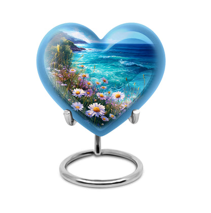 Blue Daisy Cremation Urns - Honored Keepsake 10-inch, 200 cu in - Yatskia