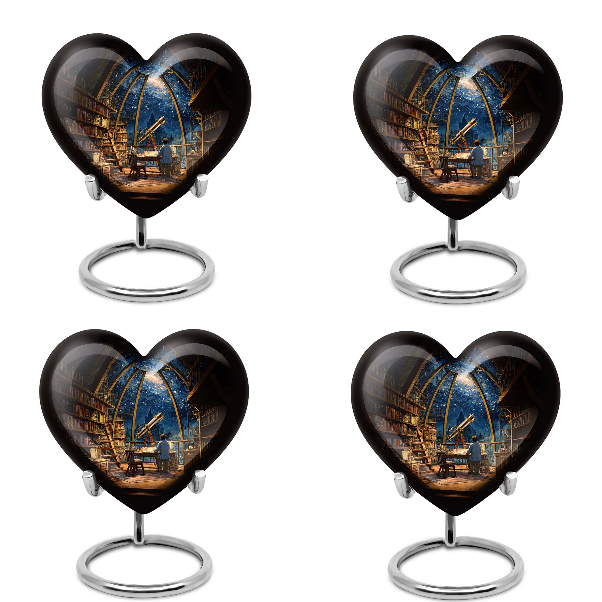 Misty Blue Angel Cremation Urn detail view angle 19 - loving heart memorial featuring angel pattern - 10 inch aluminum urn for cremated remains