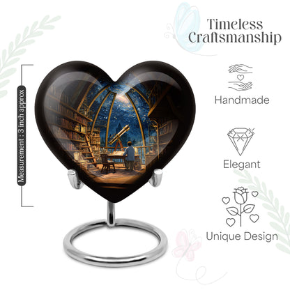 Soft Blue Angel Cremation Urn detail view angle 18 - romantic heart urn with angel motif on aluminum - mini keepsake memorial for portion of cremation ashes