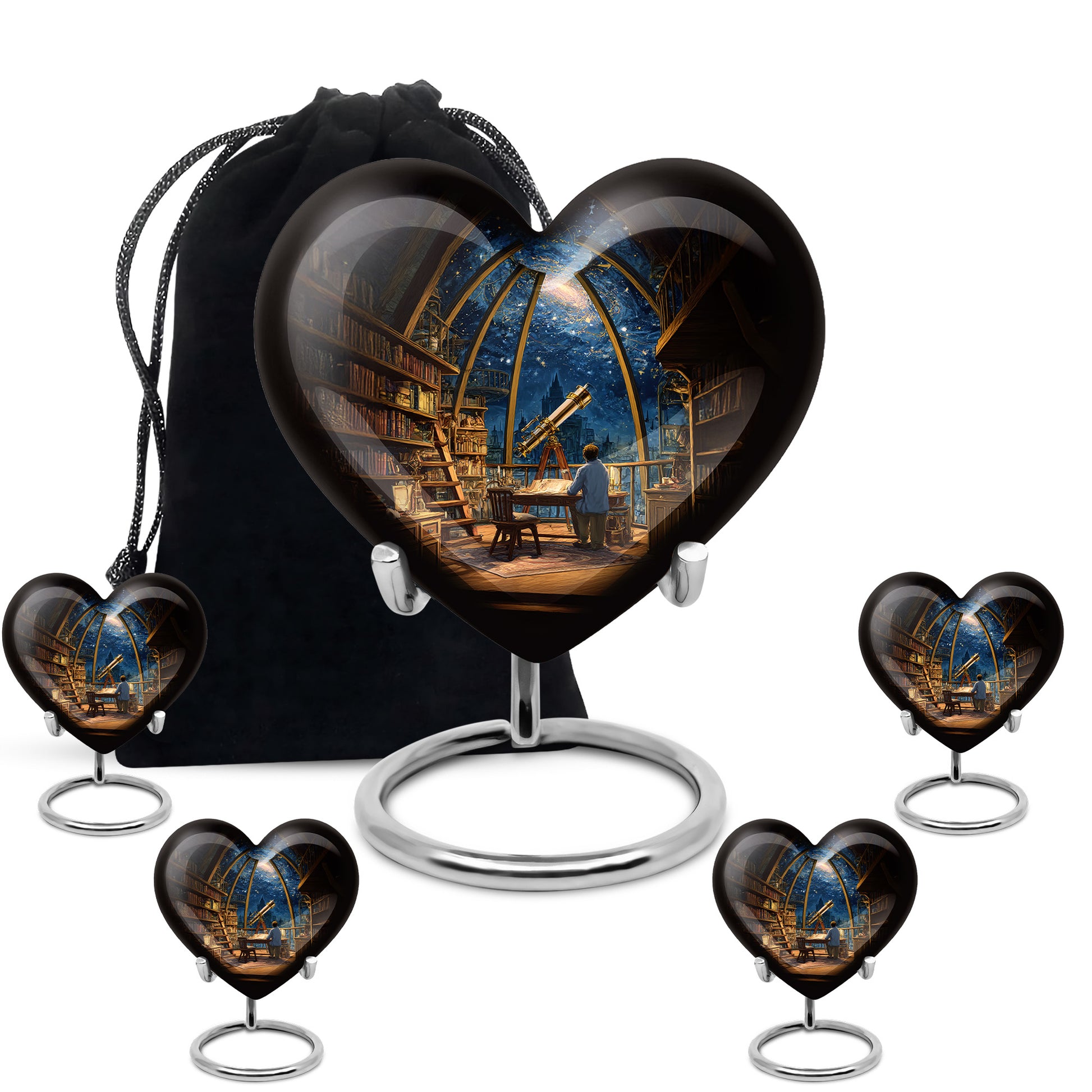 Vivid Blue Angel Cremation Urn detail view angle 20 - compassionate heart-angel combination with gentle curves - memorial set with one large and four small urns
