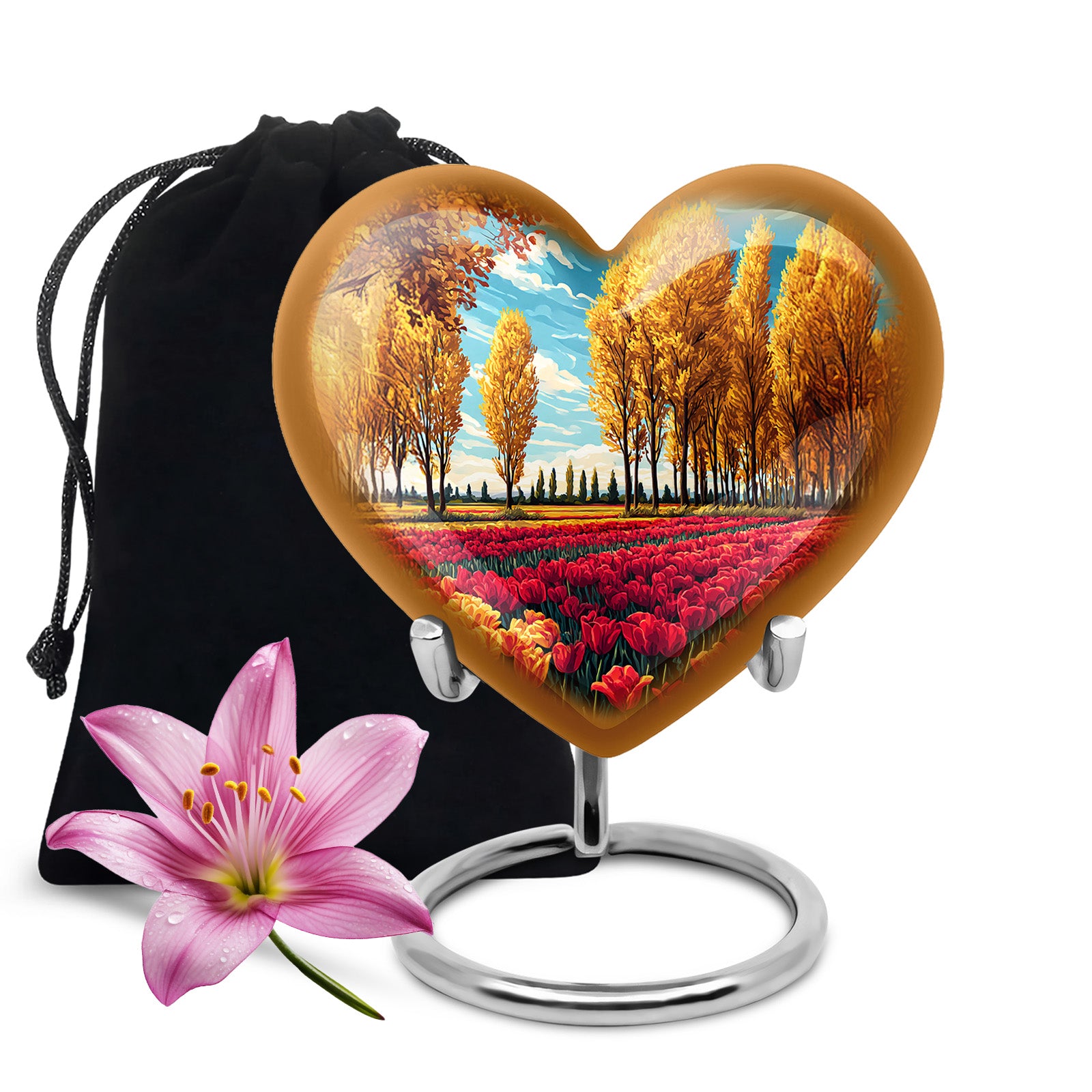 Mystic Teal Garden Tulip Cremation Urn detail view - compassionate heart-garden tulip combination with gentle curves - full-size 10 inch 200 cubic inch adult cremation urn