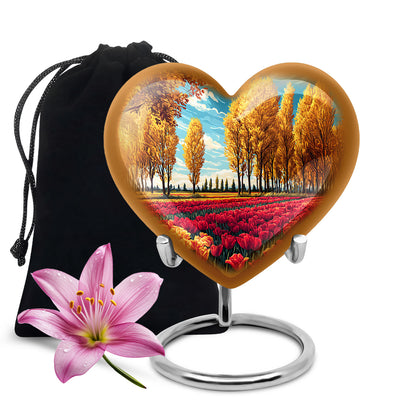 Mystic Teal Garden Tulip Cremation Urn detail view - compassionate heart-garden tulip combination with gentle curves - full-size 10 inch 200 cubic inch adult cremation urn