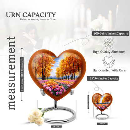 Matte Gold Garden Tulip Cremation Urn front view showing detailed design - compassionate heart-garden tulip combination with gentle curves - mini keepsake memorial for portion of cremation ashes