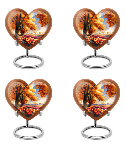 Gilded Gold Garden Tulip Cremation Urn angled view of lid and engraved motif - heart-shaped garden tulip design symbolizing eternal love - 10 inch aluminum urn for cremated remains