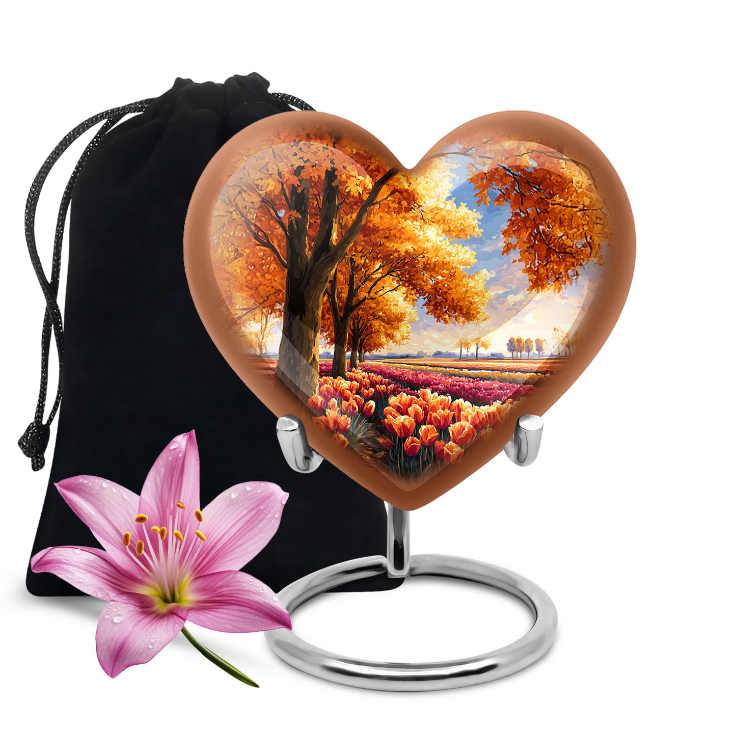Warm Gold Garden Tulip Cremation Urn detail view - compassionate heart-garden tulip combination with gentle curves - full-size 10 inch 200 cubic inch adult cremation urn