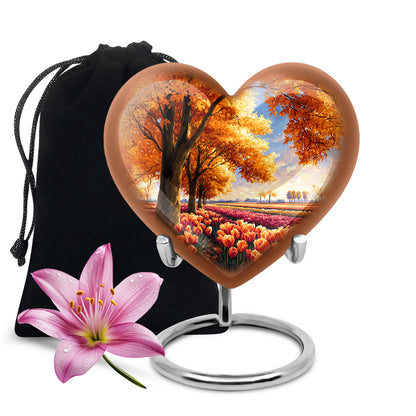 Warm Gold Garden Tulip Cremation Urn detail view - compassionate heart-garden tulip combination with gentle curves - full-size 10 inch 200 cubic inch adult cremation urn