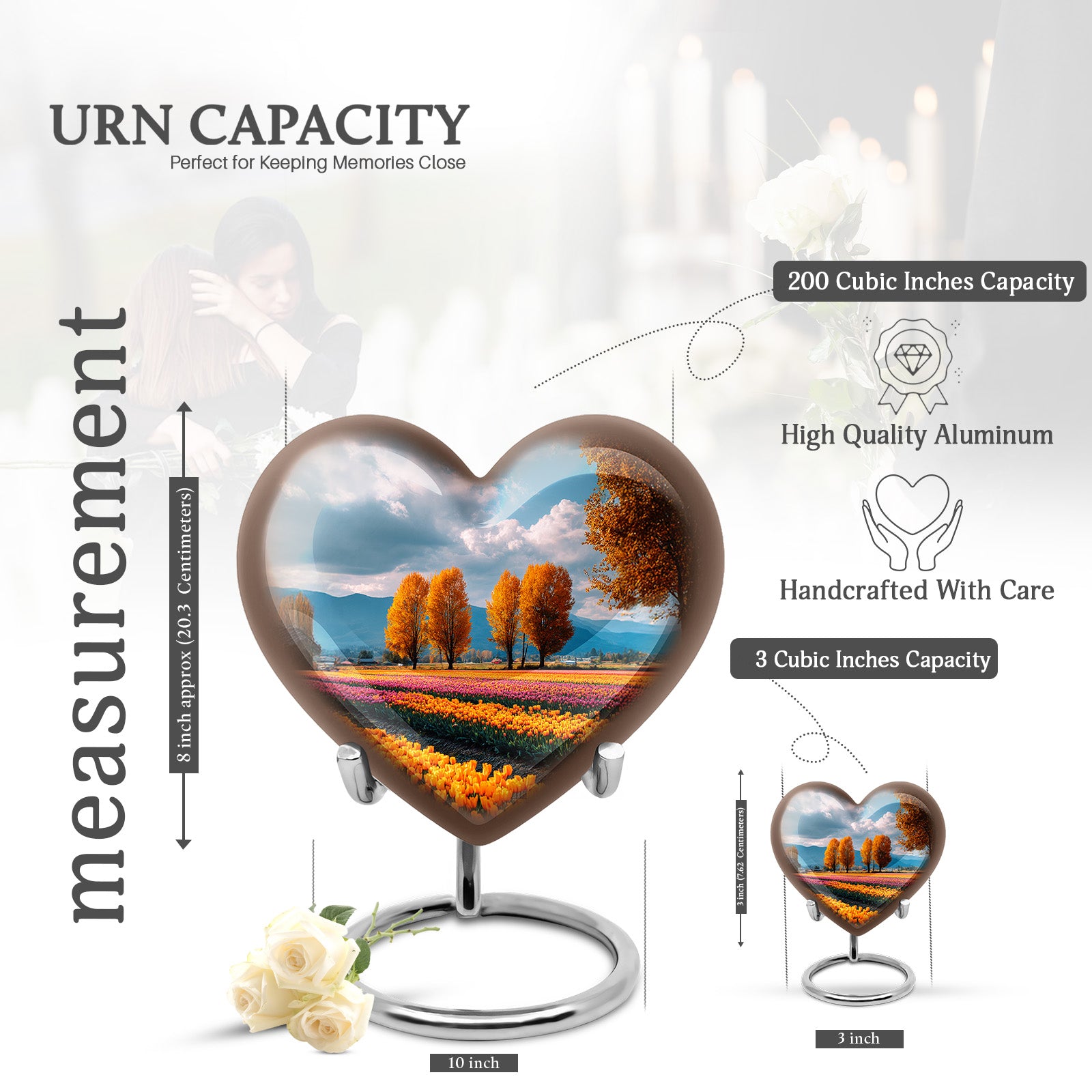 Royal Blue Garden Tulip Cremation Urn front view showing detailed design - compassionate heart-garden tulip combination with gentle curves - mini keepsake memorial for portion of cremation ashes