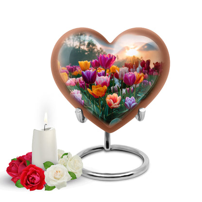 Dignified Blue Garden Tulip Cremation Urn for Ashes - 10-inch, 200 cu in - Yatskia
