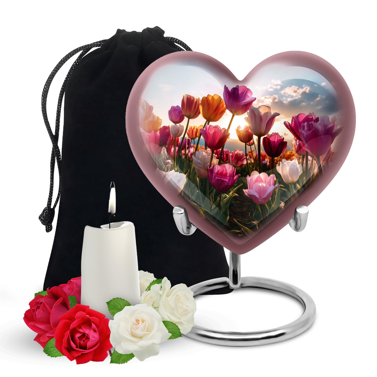 Steel Blue Garden Tulip Cremation Urn detail view - compassionate heart-garden tulip combination with gentle curves - full-size 10 inch 200 cubic inch adult cremation urn