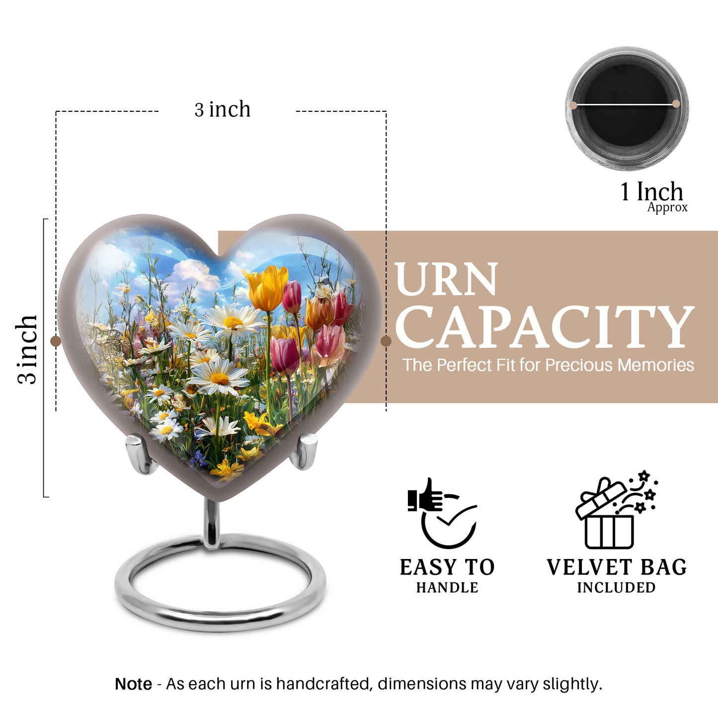 Pastel Blue Garden Tulip Cremation Urn front view showing detailed design - loving heart memorial featuring garden tulip pattern - mini keepsake memorial for portion of cremation ashes