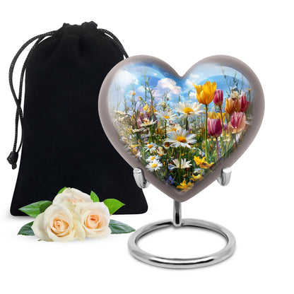 Sapphire Blue Garden Tulip Cremation Urn detail view - compassionate heart-garden tulip combination with gentle curves - full-size 10 inch 200 cubic inch adult cremation urn