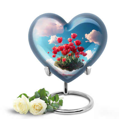 Dignified Blue Garden Tulip Cremation Urn for Ashes - 10-inch, 200 cu in - Yatskia