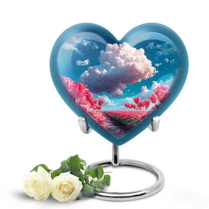 Radiant Garden Tulip Memorial Cremation Urns - Blue 10-inch, 200 cu in - Yatskia