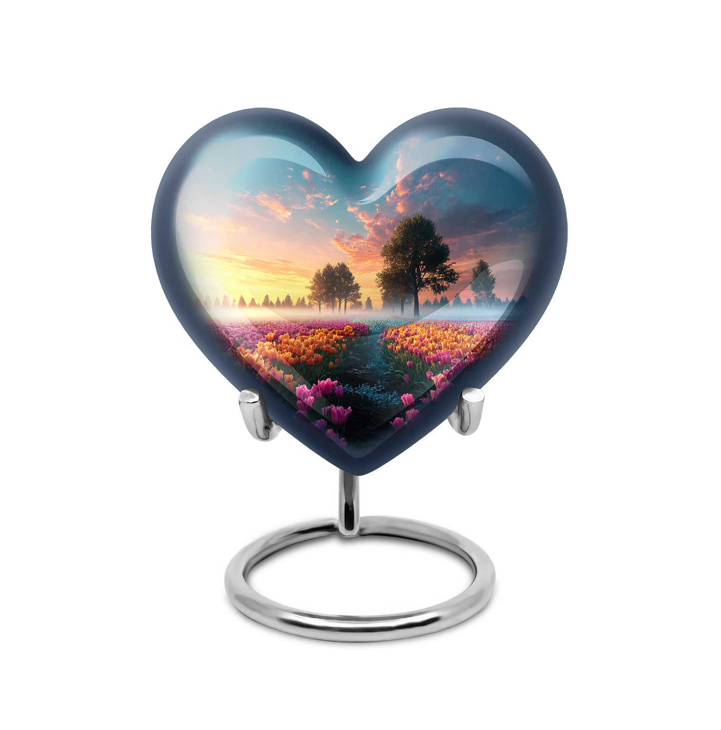 Luminous Blue Garden Tulip Passage Urn for Human Ashes - 10-inch, 200 cu in - Yatskia