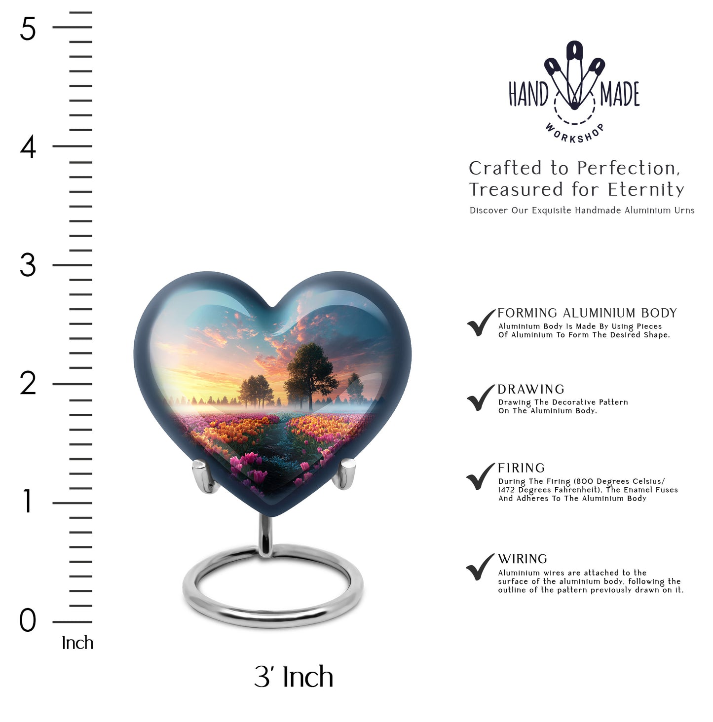 Icy Blue Garden Tulip Cremation Urn front view showing detailed design - heart-shaped garden tulip design symbolizing eternal love - mini keepsake memorial for portion of cremation ashes