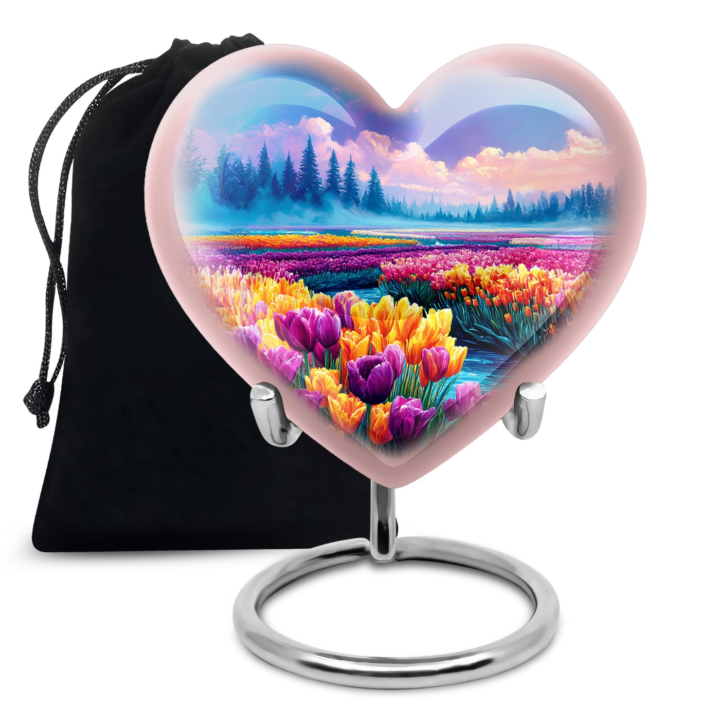 Serene Blue Garden Tulip Cremation Urn detail view - compassionate heart-garden tulip combination with gentle curves - full-size 10 inch 200 cubic inch adult cremation urn