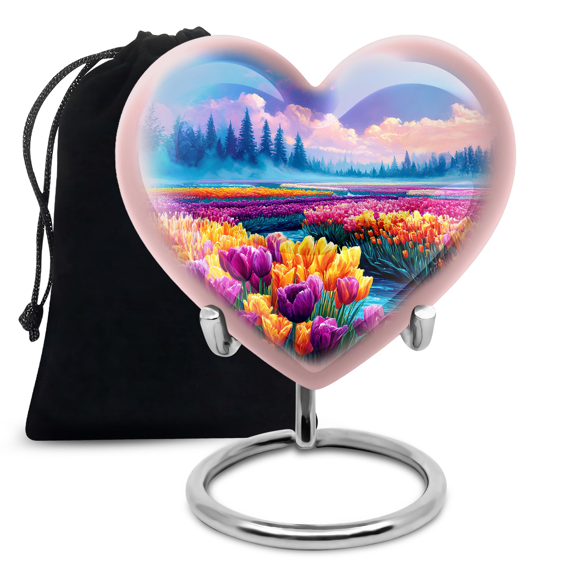 Serene Blue Garden Tulip Cremation Urn detail view - compassionate heart-garden tulip combination with gentle curves - full-size 10 inch 200 cubic inch adult cremation urn