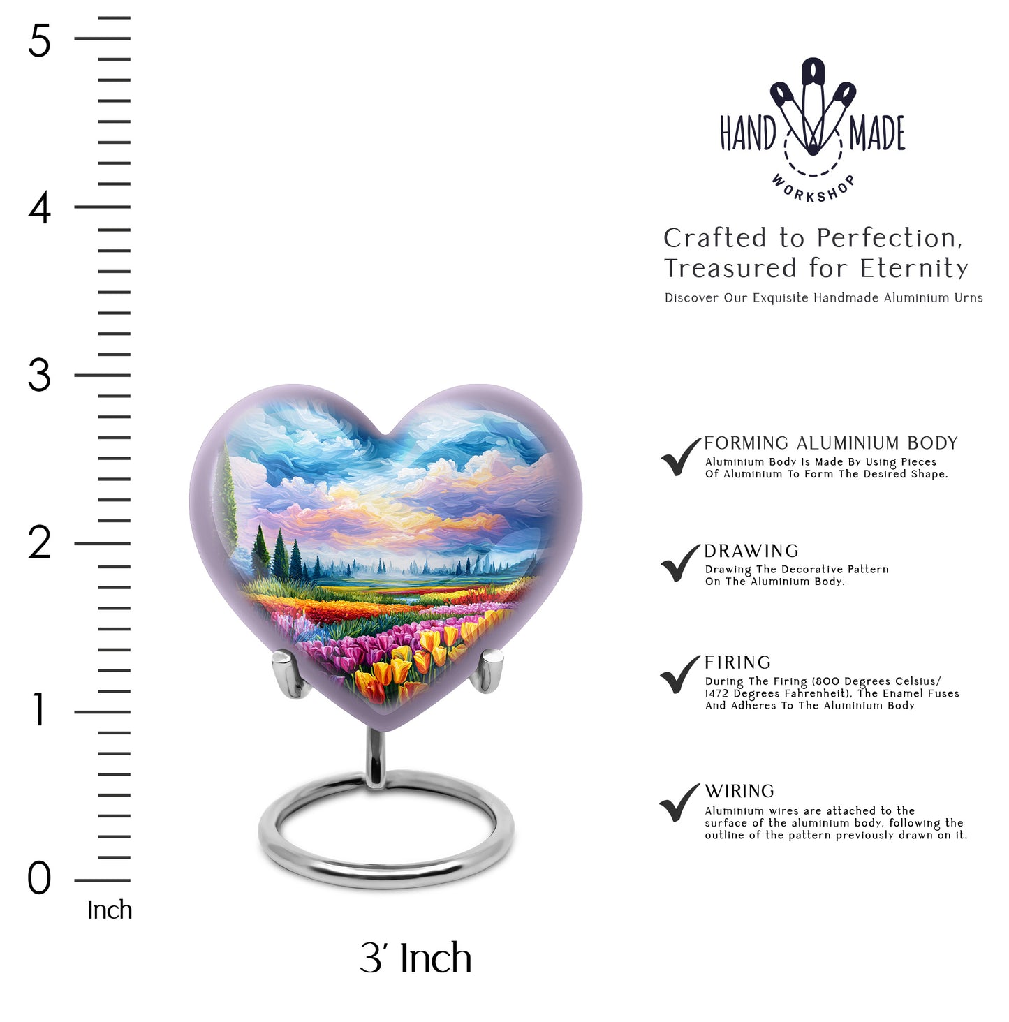 Cornflower Blue Garden Tulip Cremation Urn front view showing detailed design - compassionate heart-garden tulip combination with gentle curves - mini keepsake memorial for portion of cremation ashes