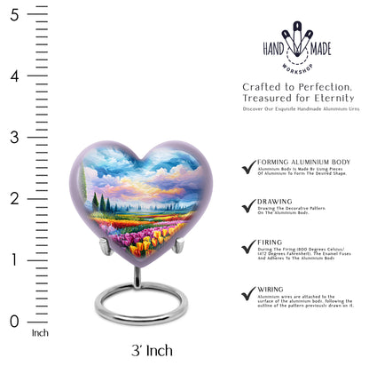 Cornflower Blue Garden Tulip Cremation Urn front view showing detailed design - compassionate heart-garden tulip combination with gentle curves - mini keepsake memorial for portion of cremation ashes