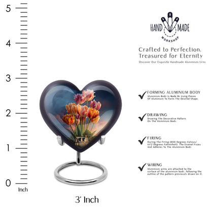 Powder Blue Garden Tulip Cremation Urn front view showing detailed design - heart-shaped garden tulip design symbolizing eternal love - mini keepsake memorial for portion of cremation ashes