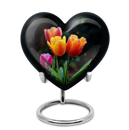 Luminous Black Garden Tulip Solace Urn for Human Ashes - 10-inch, 200 cu in - Yatskia