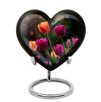 Black Treasured Garden Tulip Cremation Urns for Human Ashes - 10-inch, 200 cu in - Yatskia