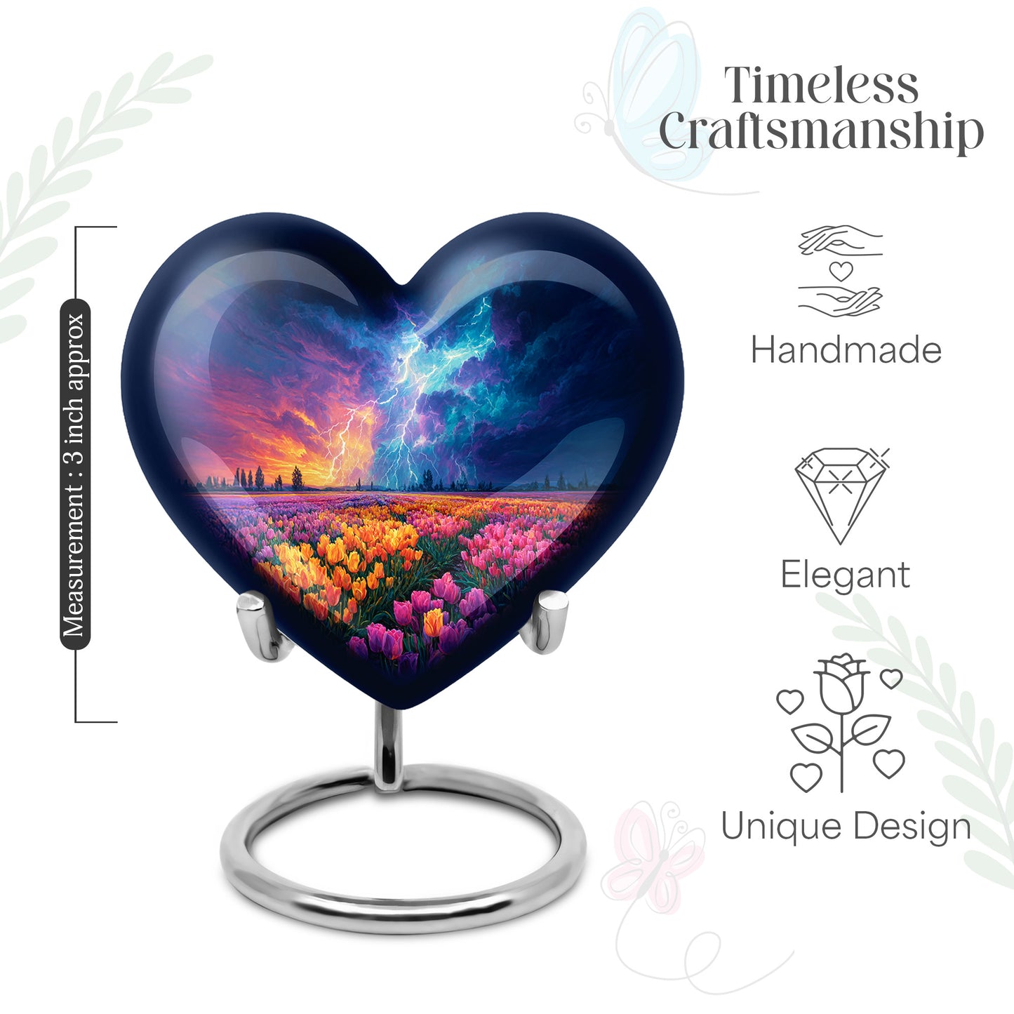Cobalt Blue Garden Tulip Cremation Urn front view showing detailed design - compassionate heart-garden tulip combination with gentle curves - mini keepsake memorial for portion of cremation ashes