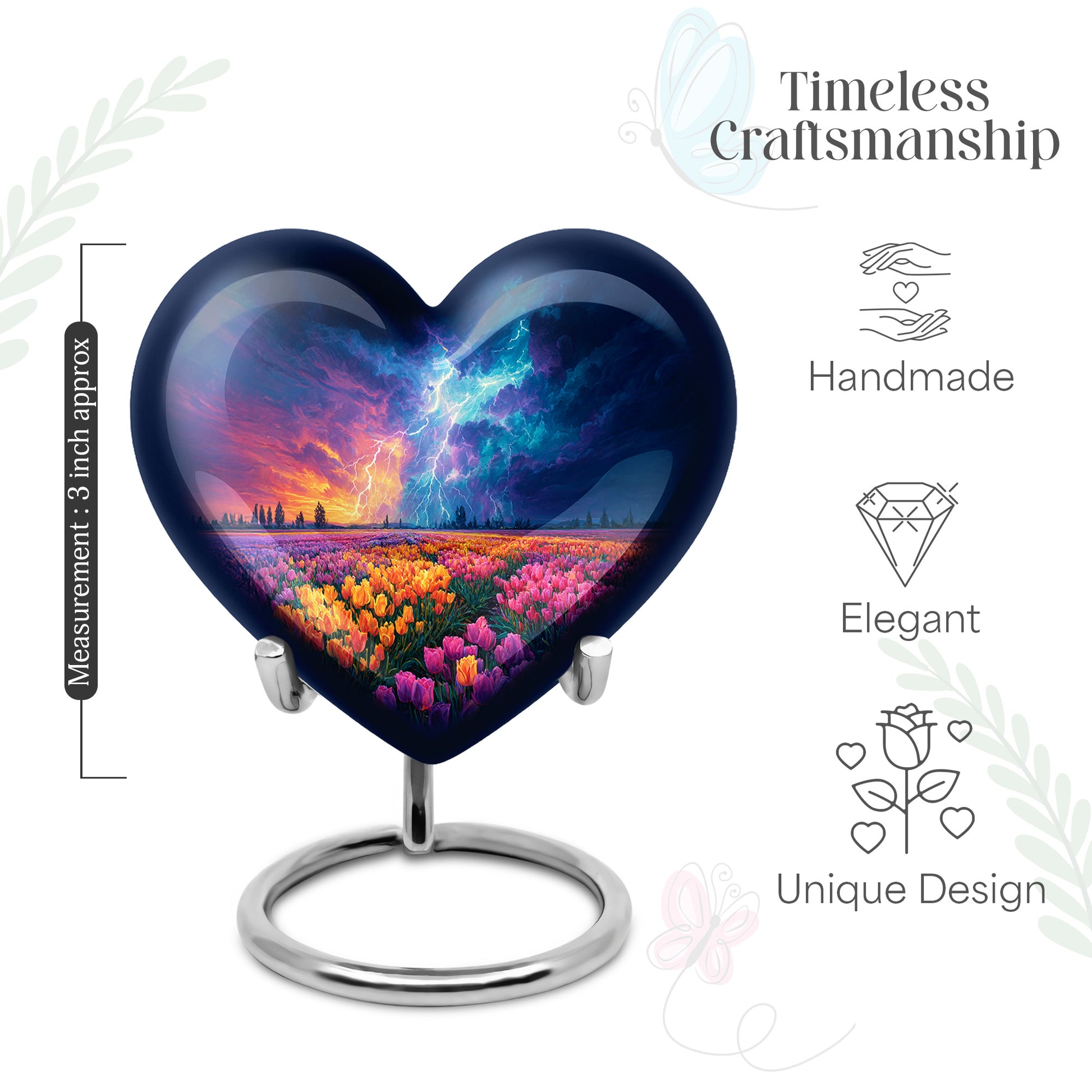 Cobalt Blue Garden Tulip Cremation Urn front view showing detailed design - compassionate heart-garden tulip combination with gentle curves - mini keepsake memorial for portion of cremation ashes